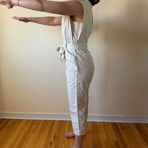 Banana Republic Cream Cotton Tie Waist Jumpsuit - Picture 3 of 12